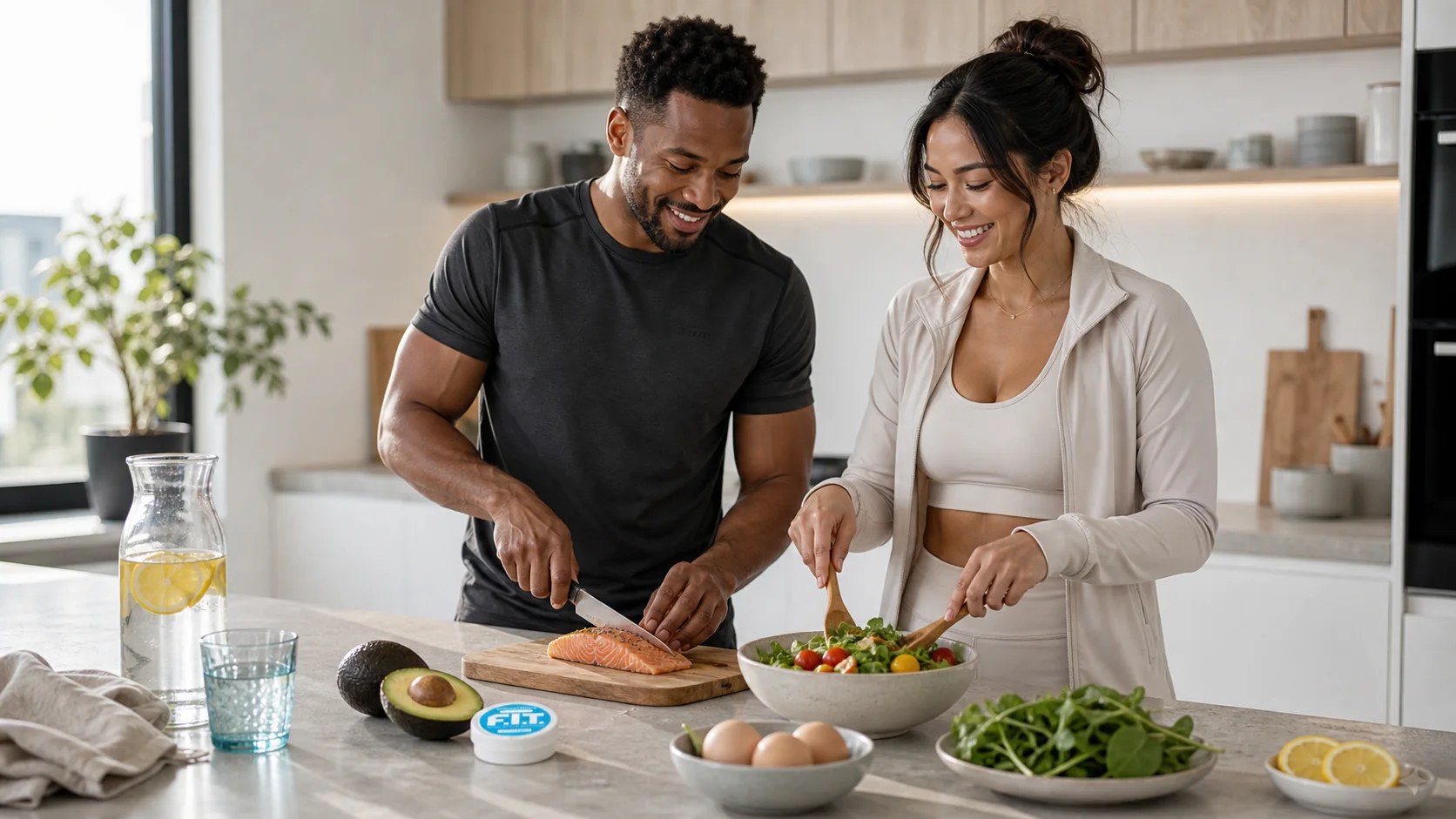 Healthy low-carb meal preparation with F.I.T. pouch can