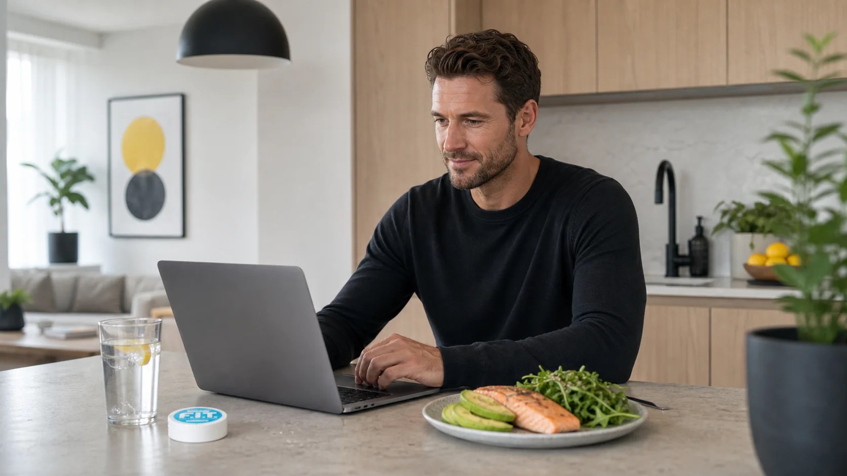 White male professional with F.I.T. pouch can in a modern home workspace